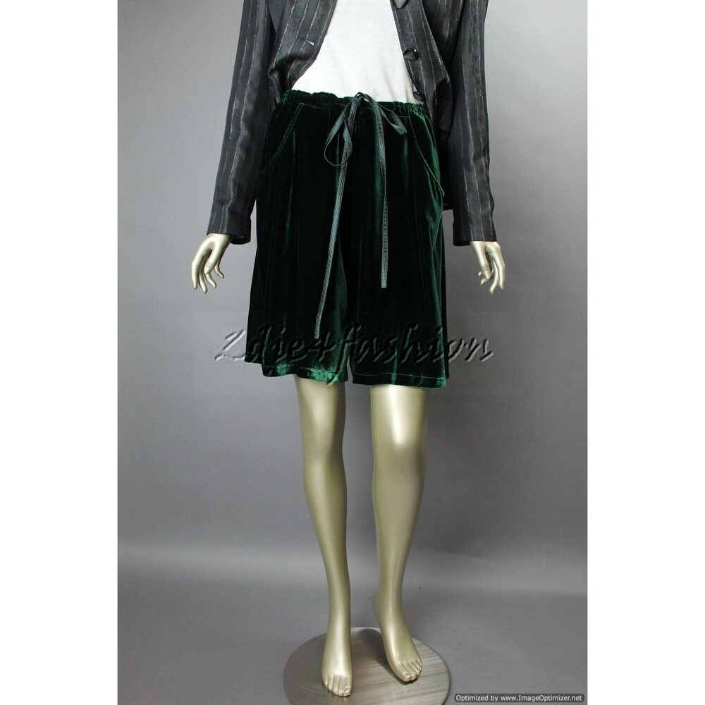 $2225 GIORGIO ARMANI Green Velvet Tie Cinch Waist Skort Shorts Skirt 2